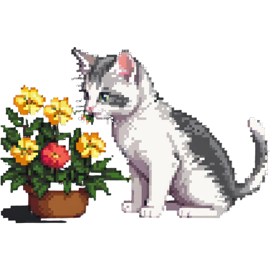 Kitten smells flowers emoji