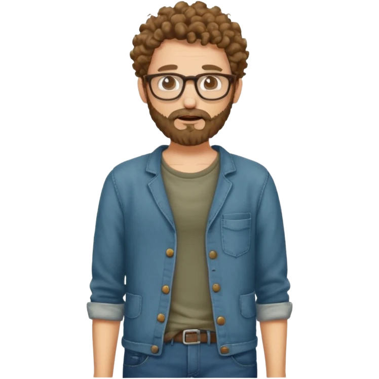 curly skinny guy with bear and glasses, poor and greedy with the pockets empty emoji