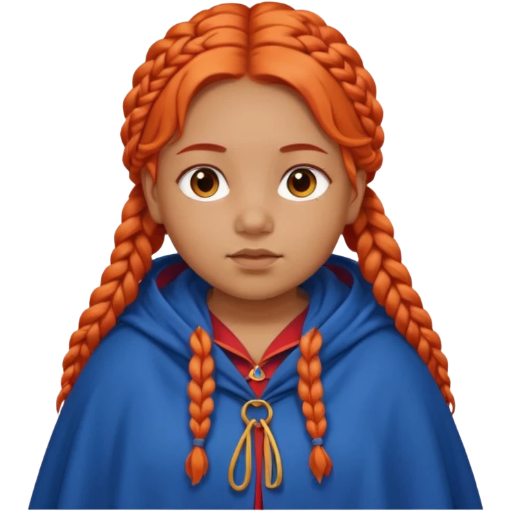 red orange braids hair girl, tan skin, fat, wear blue cloak emoji