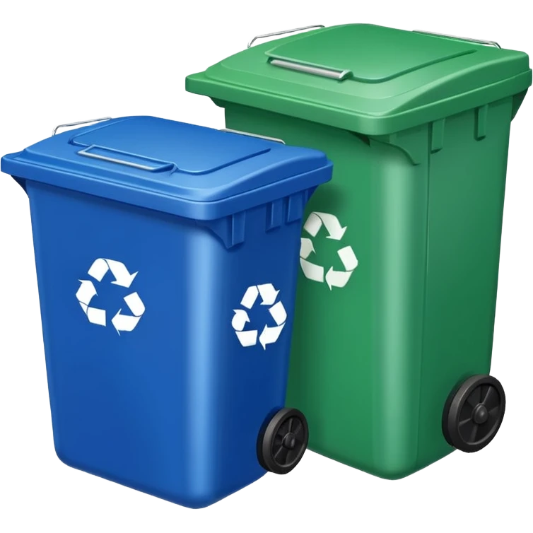 BLUE TRASH BIN NEXT TO GREEN RECYCLING BIN emoji