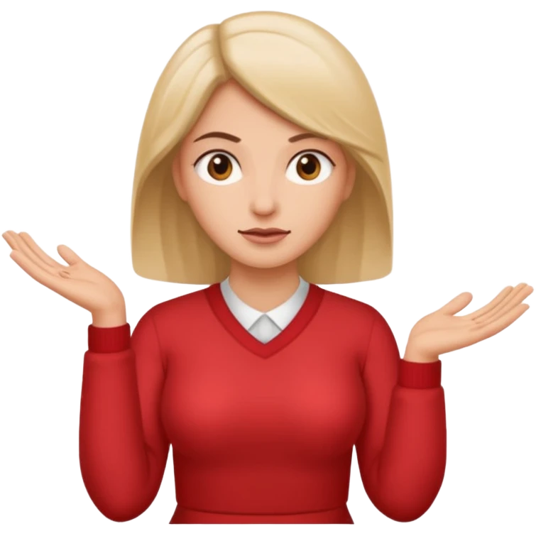 Women shrugging with a 6 in one hand and a 7 in the other ￼ emoji