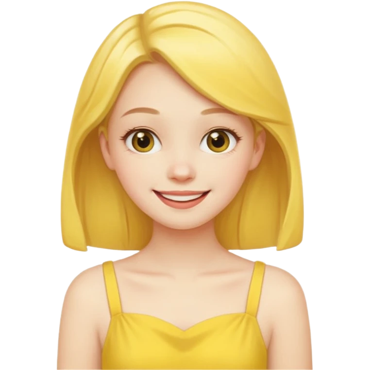 yellow smiling face girl with one hand flat under chin emoji