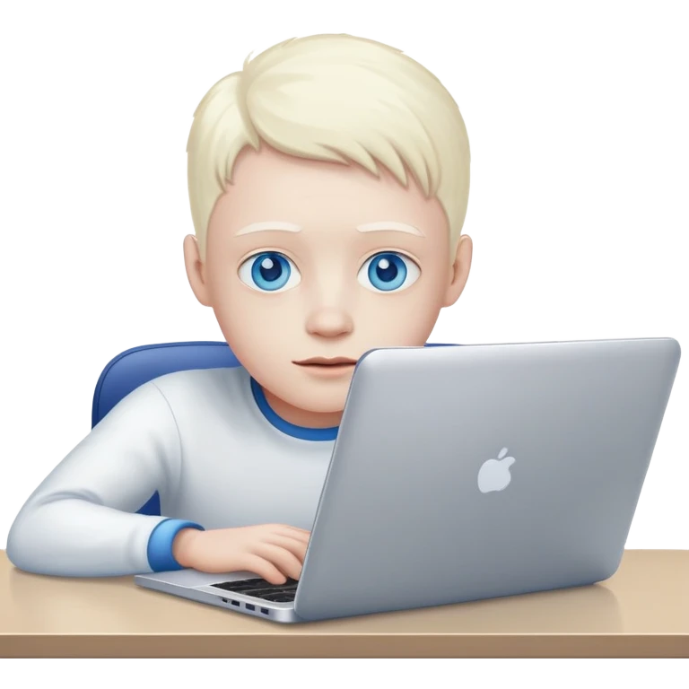 albino youtuber on samsung laptop with desk with blue eyes emoji