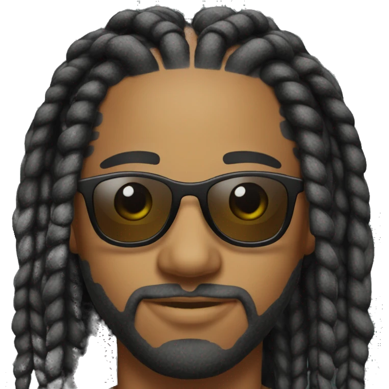 Man with dreadlocs styled into two braids going back wearing shades emoji