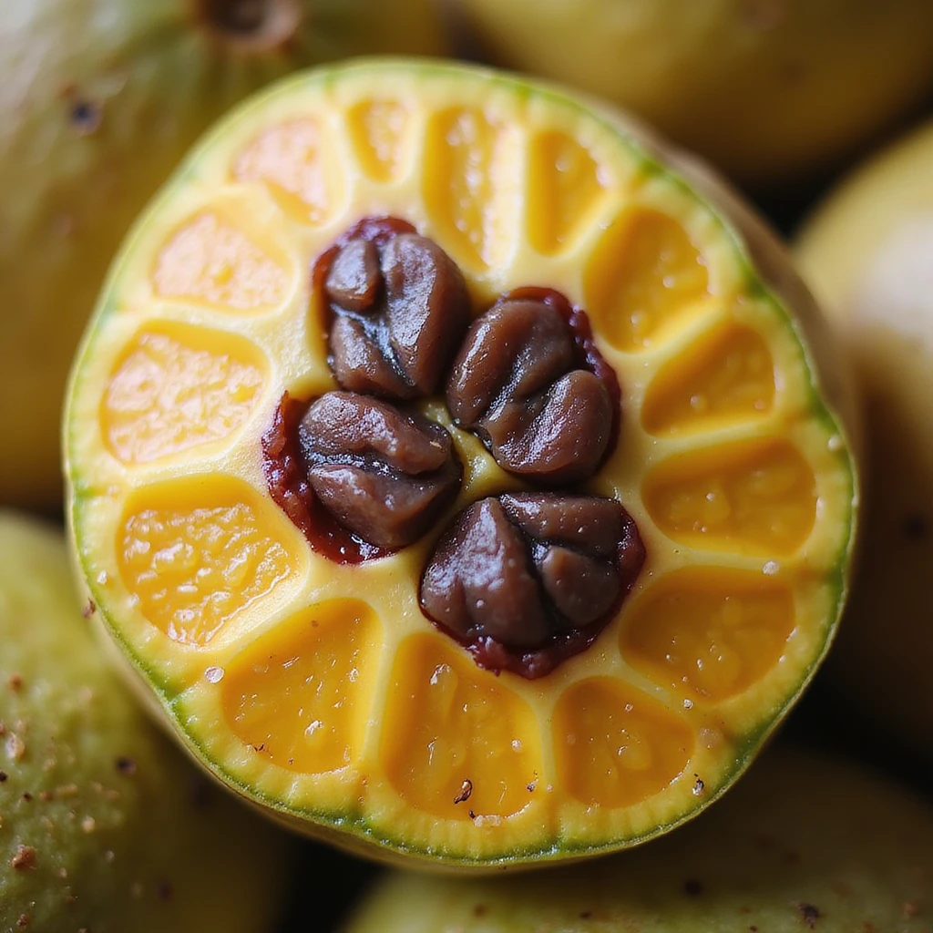 maracujá fruit, realistic style, detailed texture, vibrant yellow and purple colors, close-up emoji