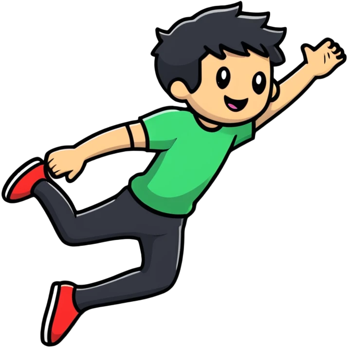 Colorful cartoon character jumping with joy emoji