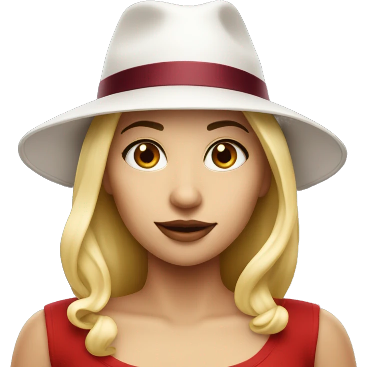 white gorl with hat and red wine emoji