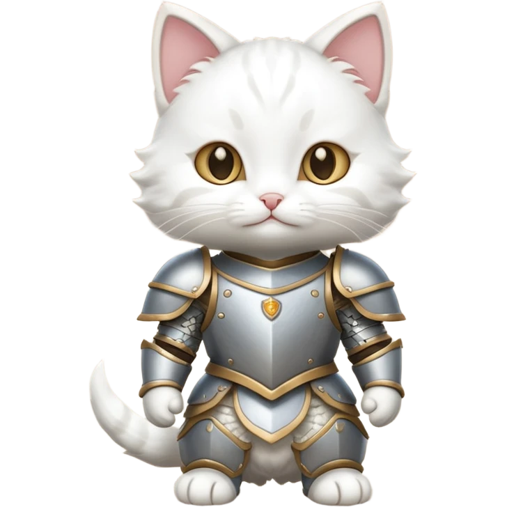 baby white cat in armor, full body, smile emoji