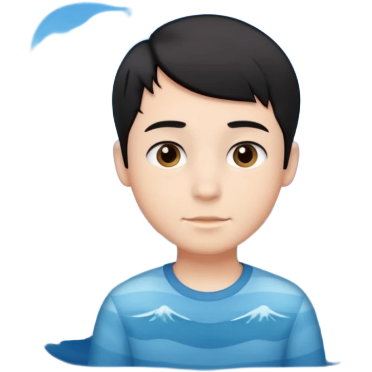 boy with short black hair, ocean air, perfectlist emoji