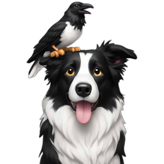 a Border collie holding whit a odin raven emoji