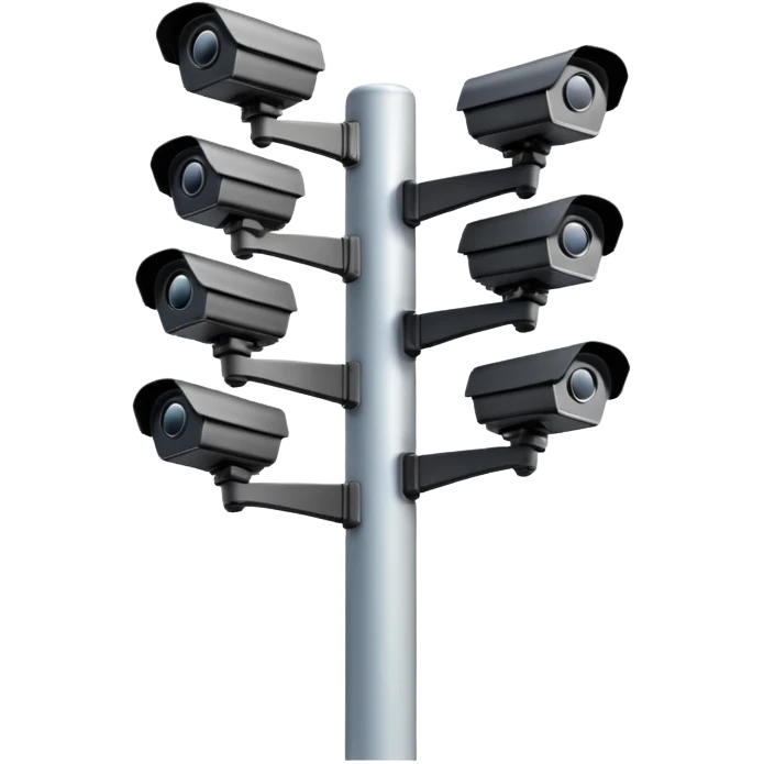 Multiple CCTV cameras on a pole in black facing individual different directions  emoji