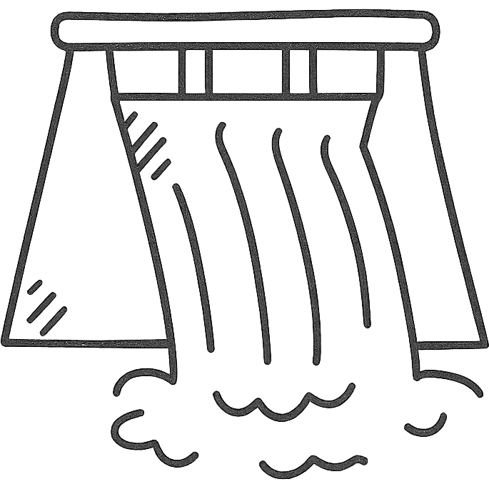 hand drawn outlined dam with water flowing icon emoji