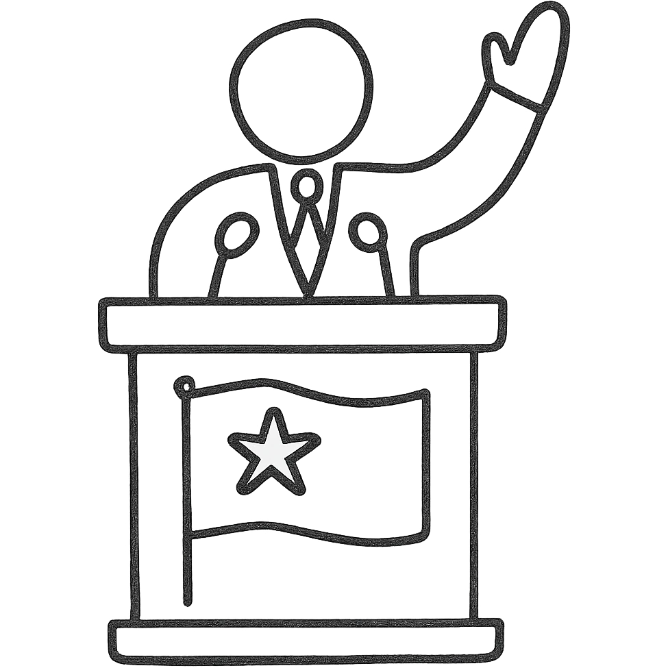 Add a flag to the politics icon, keep the hand drawn outlined icon style, no background. emoji