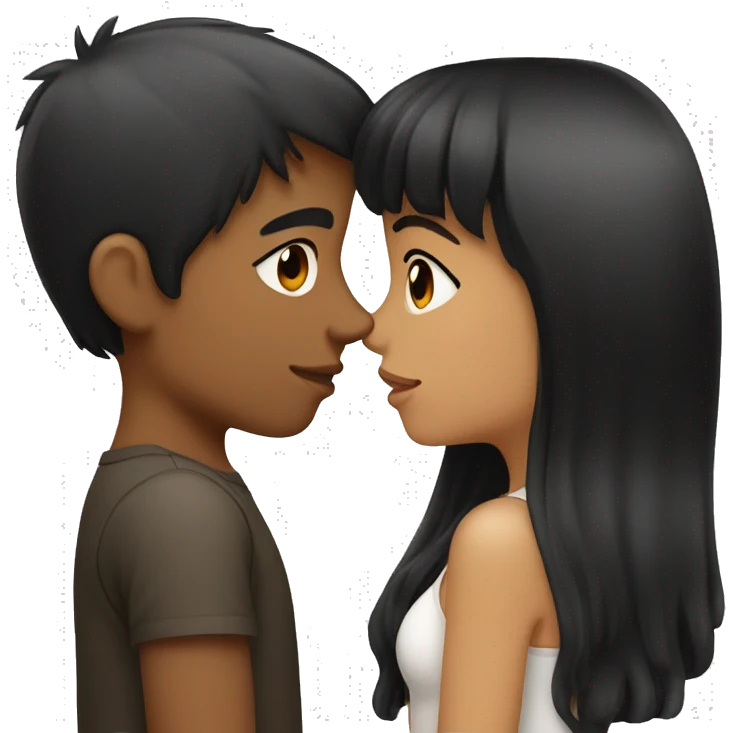 Girl with long back hair with bangs kissing boy with black hair and tan skin emoji