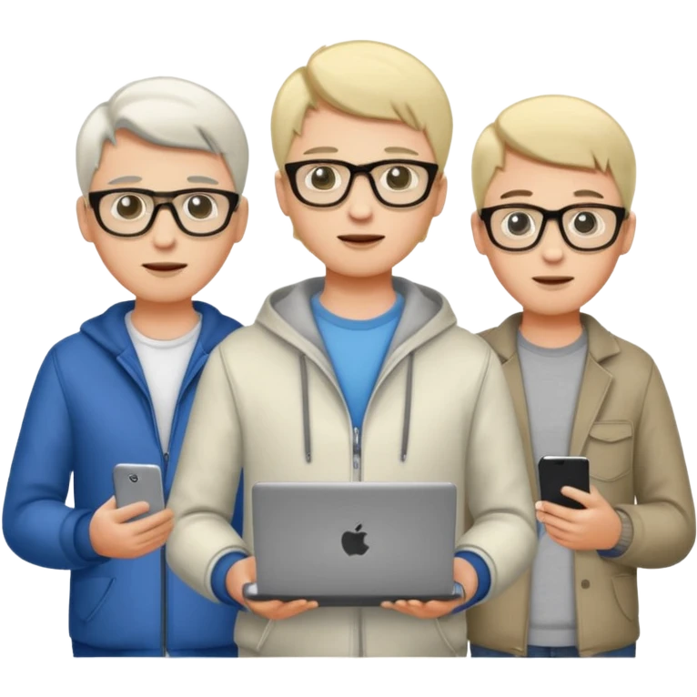 Group of 4 vibe coders, all male and white skinned, standing, some with a laptop or a phone   emoji