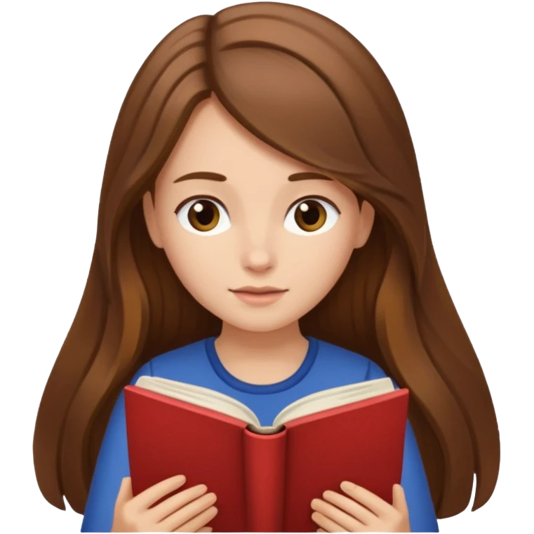 A brown-haired, fair-skinned girl with long hair is reading a book. emoji
