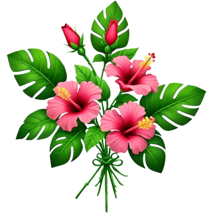 bouquet Hawaiian hibiscus, luxuriant, stem, leaf, bud emoji