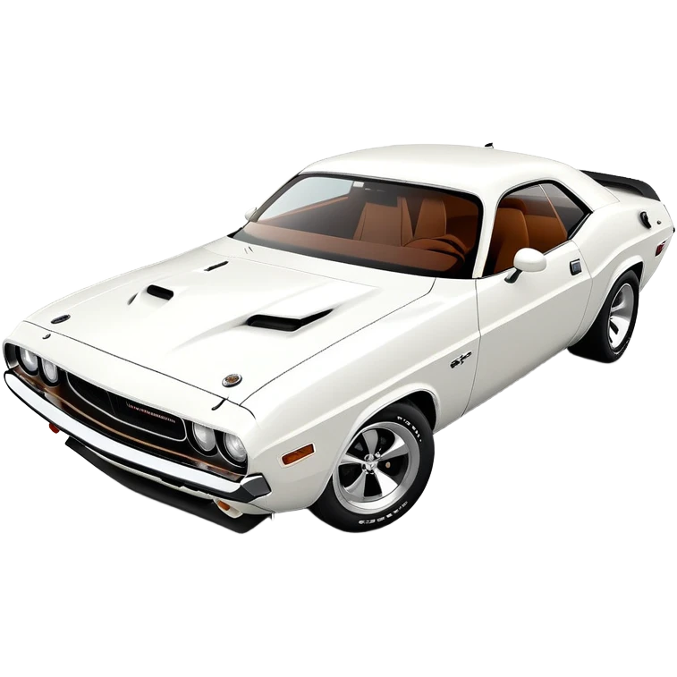 White 1971 Dodge Challenger with distinct muscle car silhouette, accurate 30-degree angle showing detailed front end and profile, maintaining authentic structure, all-white finish, iOS emoji style emoji