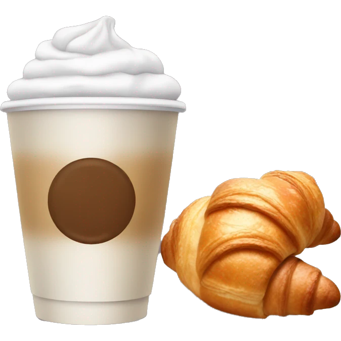 Disposable cup with cappuccino and croissant emoji
