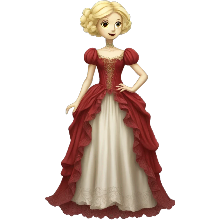 "galora blonde alien woman" in red Victorian dress red elegant, full body emoji