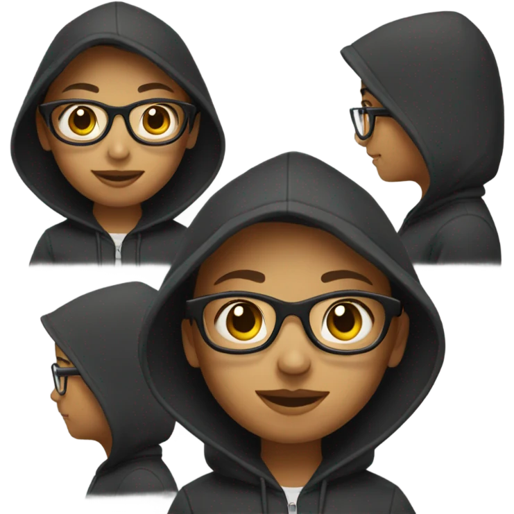 Girl wearing a hoodie and glasses emoji