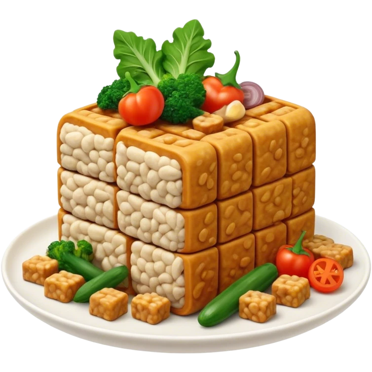 Cinematic Realistic Tempeh Dish Emoji, showcasing fermented soy cake cooked to a crispy finish rendered with lifelike textures and warm, inviting lighting. emoji