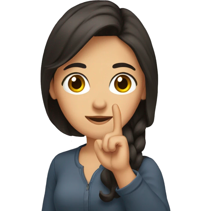 Brunette holding up her hand in an L shape with her fingers emoji