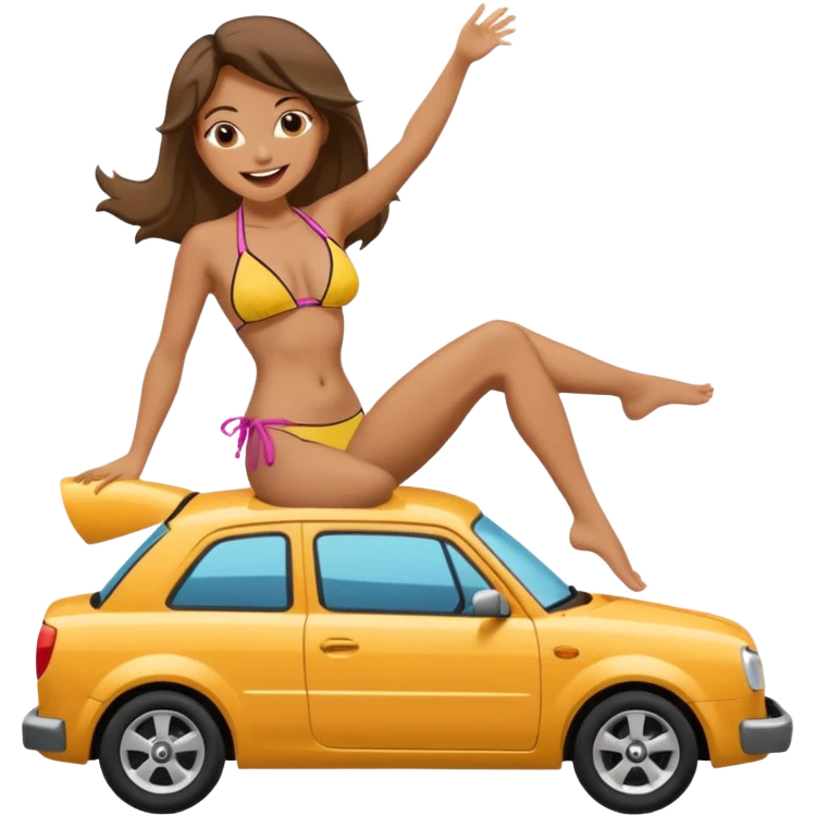 a woman with bikini on top of a crashign car emoji