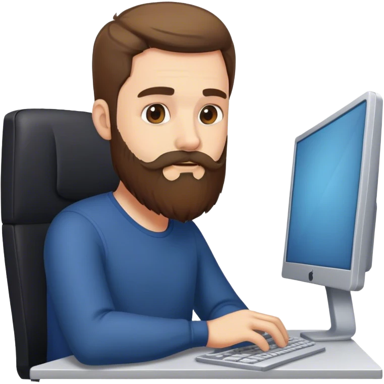 Poliziotto com la barba seduto al pc emoji