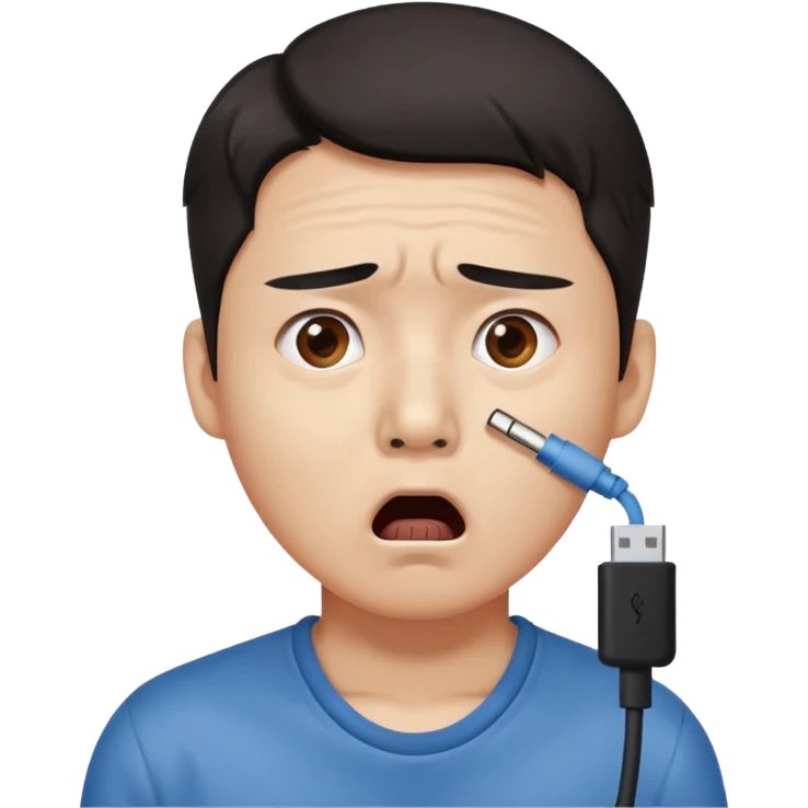 Korean man with a LAN cable in his nose getting shocked emoji