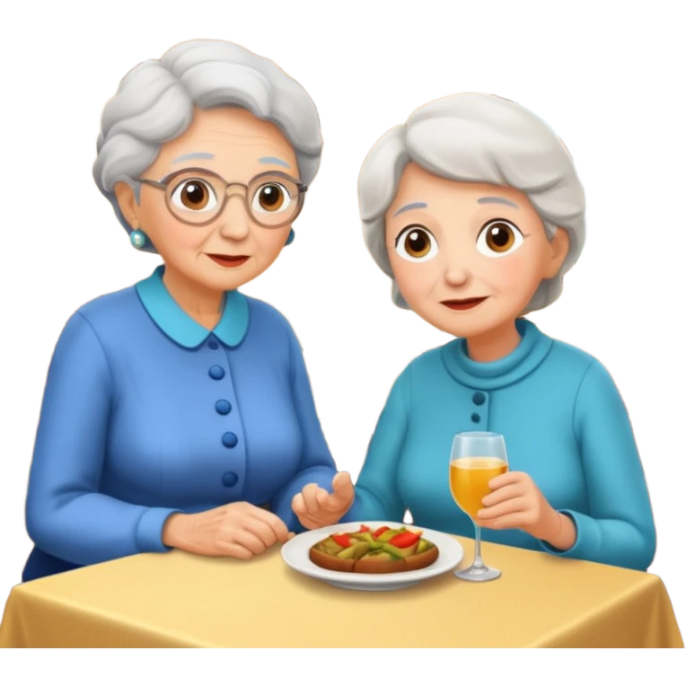 conversación dentro de un restaurant  dos personas y una de las persoans sea una abuela emoji
