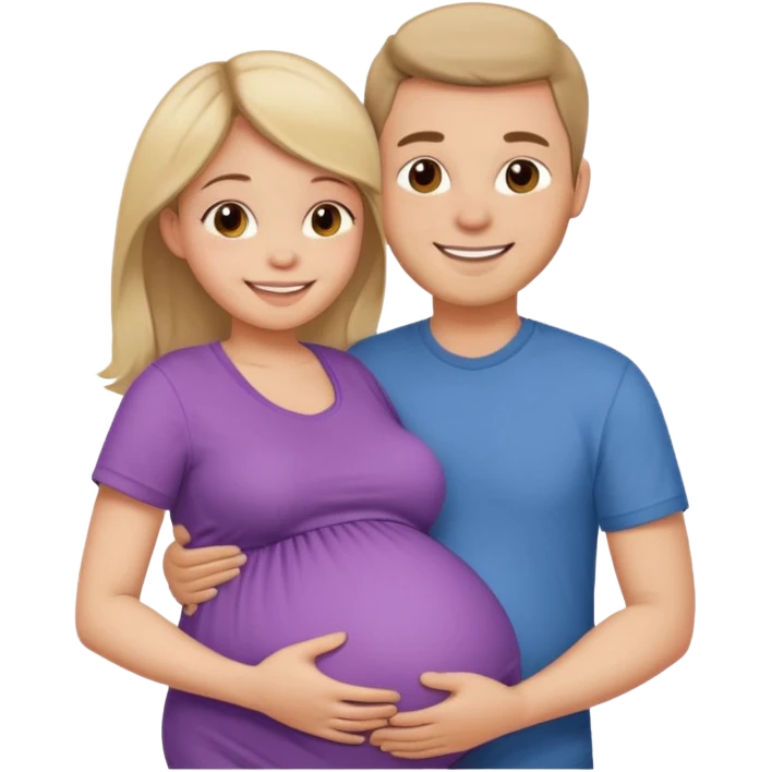 Беременная девушка в обнимку с мужем и они счастливы  emoji
