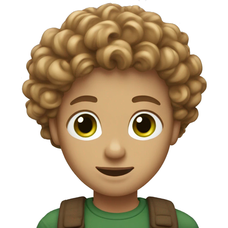 Human emoji with curly light brown hair, really dak skin ton and green eyes emoji