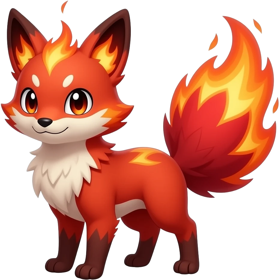 Hyper realistic fire red fur ablase with fire and shadow gradients beautiful elegant young cute Fakémon-Pokémon-fox-bird-firefox. no whites of the eyes emoji
