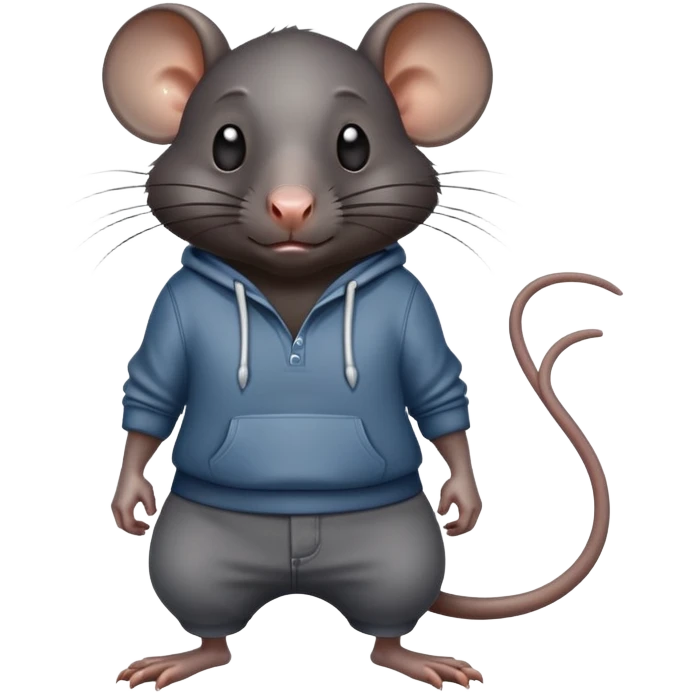 a large black rat in pants, with a lot of sweat emoji