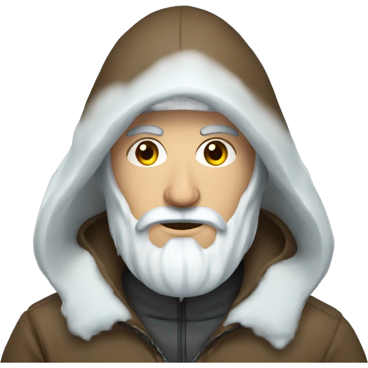 Russian man with beard in a hood covered with snow and ice emoji