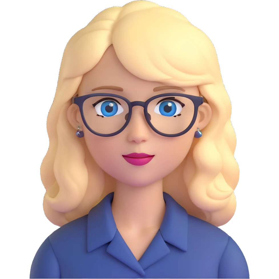blonde 40 year old woman with blue eyes and glasses emoji