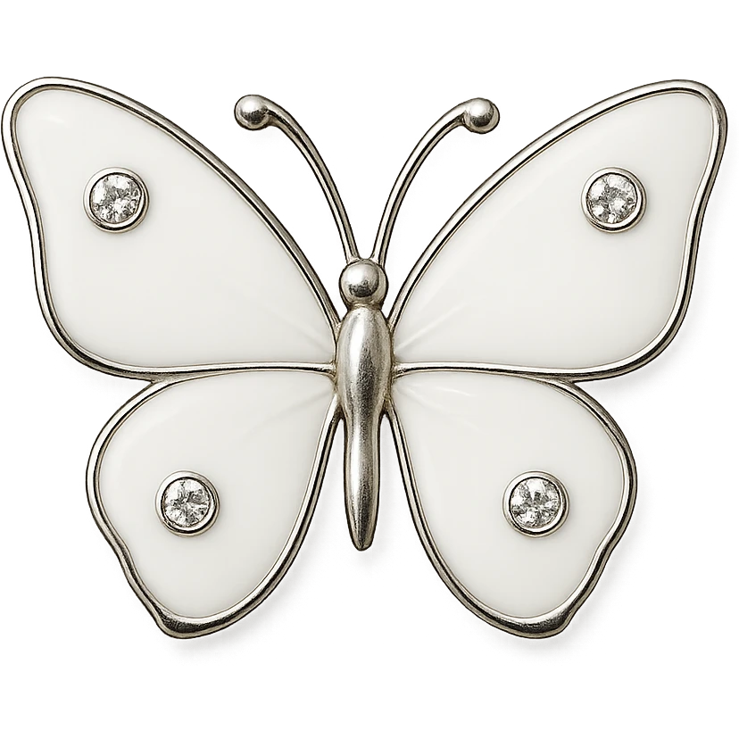 single white butterfly, white enamel, sparkling gems, transparent background emoji