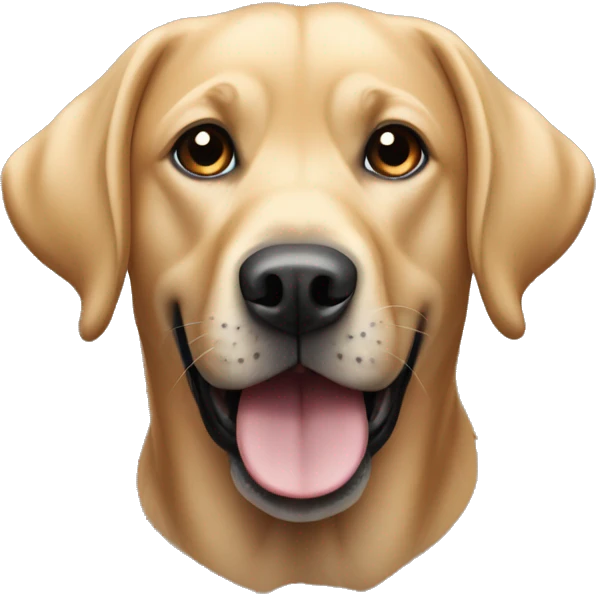 caramel coloured labrador dog, black snout and tail, white belly emoji