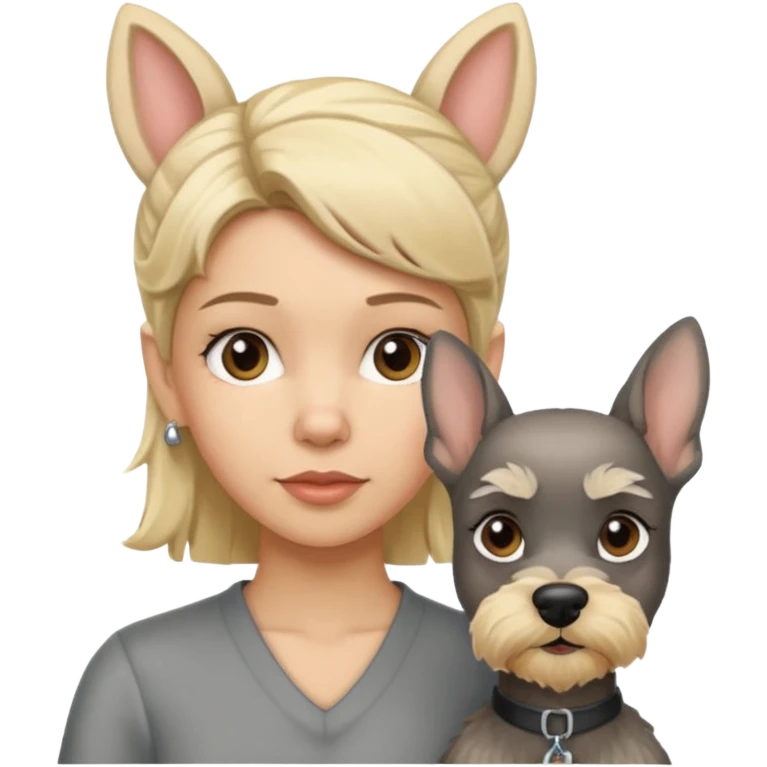 Schnauzer con orejas levantadas y mujer güera emoji