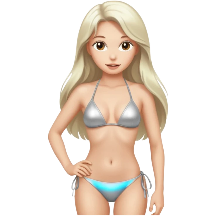 woman with light long hair in silvr bikini looking at the camera with sexy pose emoji