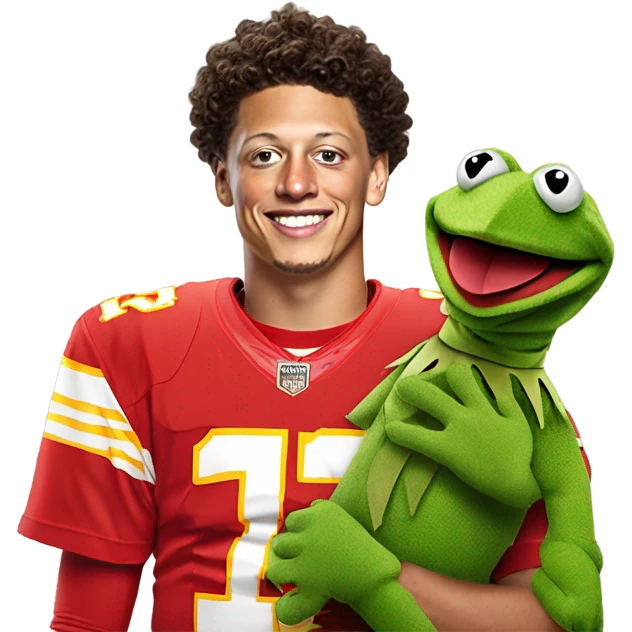 Patrick Mahomes using Kermit the frog puppet at interview emoji