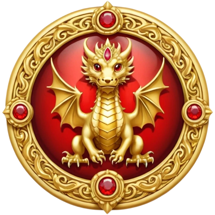 Golden Dragon with wings crest/brosch in a circle with red gems emoji