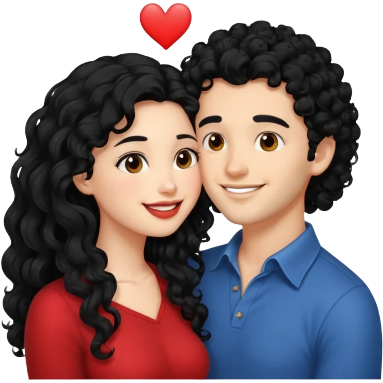 a handsome man with black curly hair tries to kiss a cute woman who has long black hair emoji