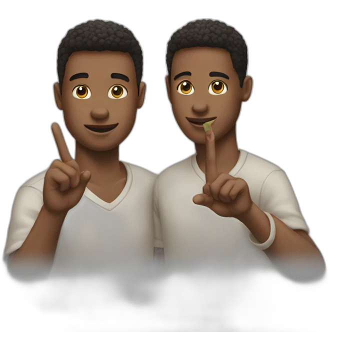 Two young men touch fingers emoji
