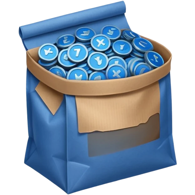 blue coins inside a brown bag  emoji
