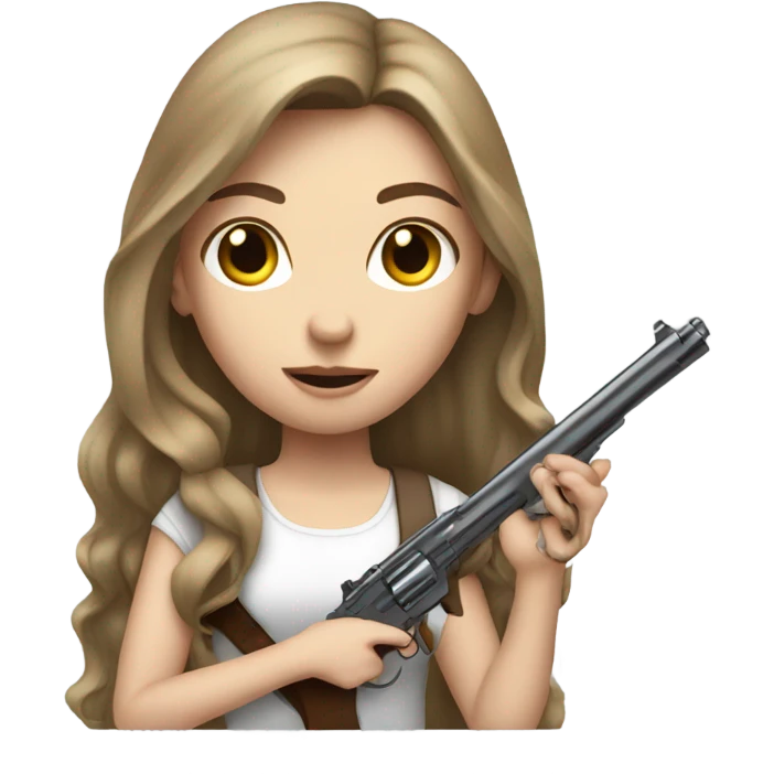 Pale girl Long brown hair holding a gun  emoji