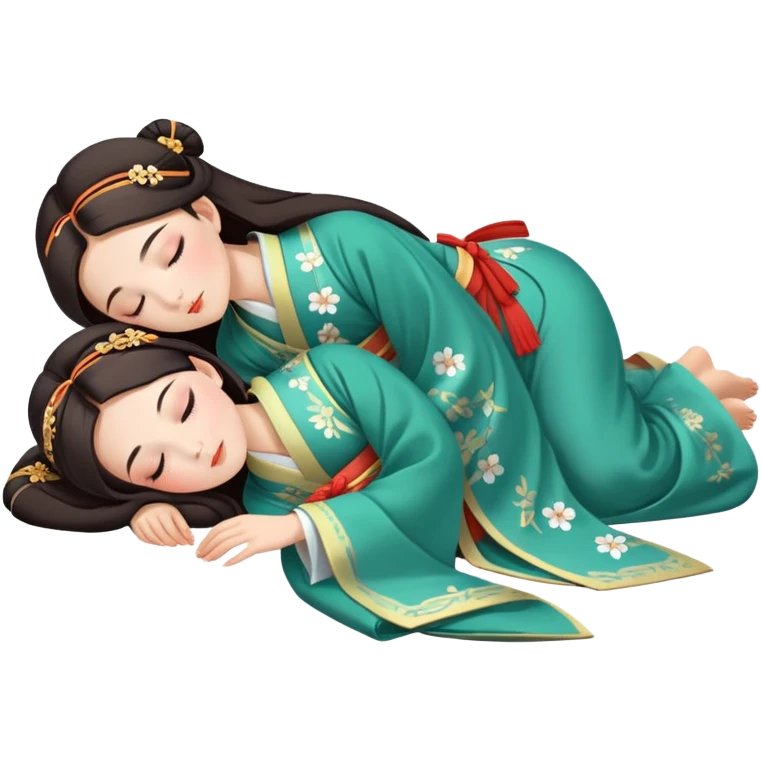 Beautiful girl in Hanfu lying on the ground sleeping emoji