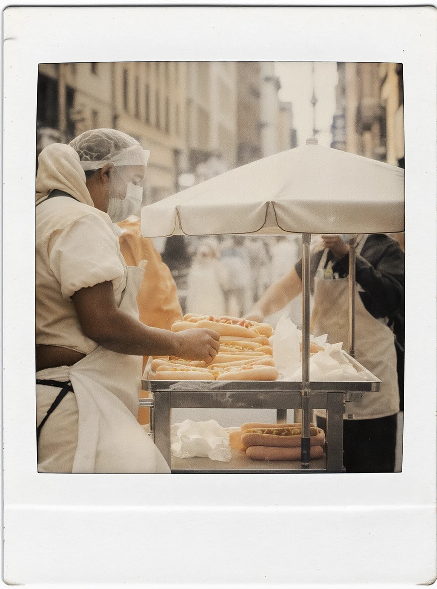 hotdog seller in New York with cart emoji