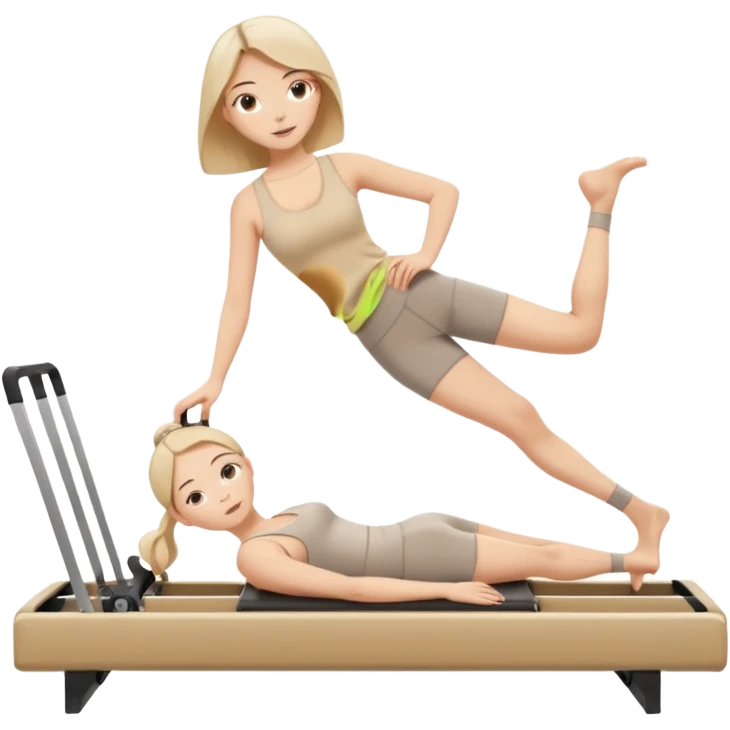 pilates beige reformer girl with beige set of clothes and beige reformer machine. emoji